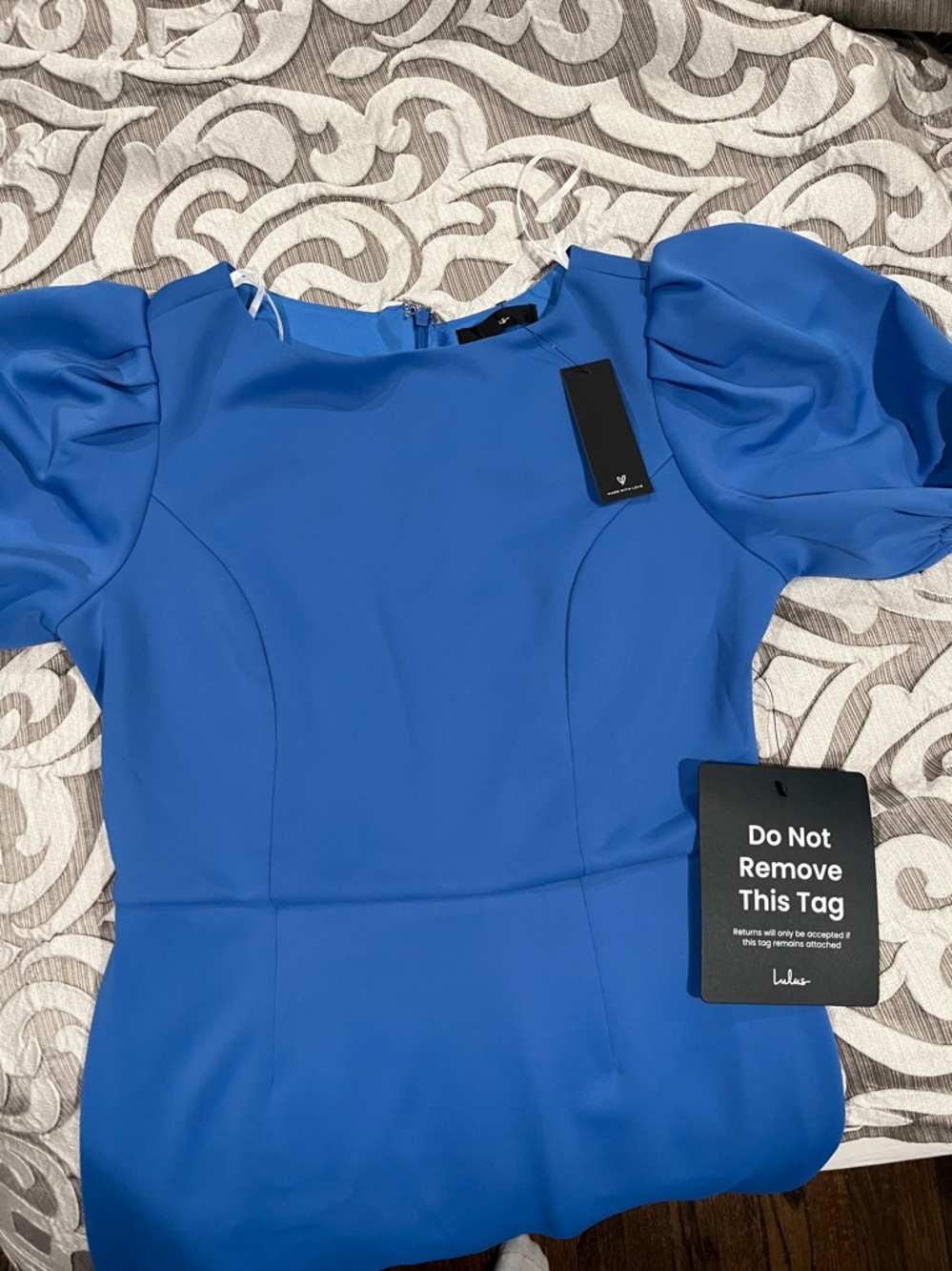 Lulus Simply Beloved Blue Puff Sleeve Bodycon Midi Dress - Size M - Nwt - Picture 3 of 3